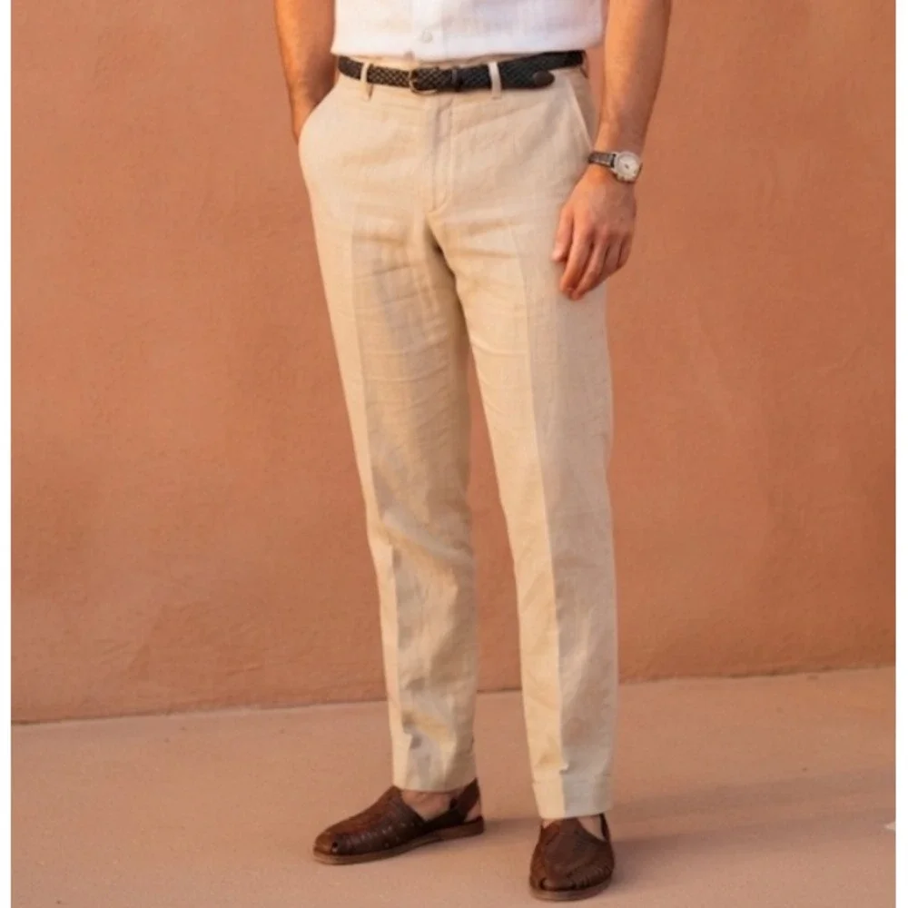 Lauren Ralph Lauren Mens 100% Linen Pants Beige Tan Straight Leg 33W 32L 33x31
